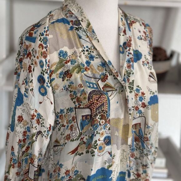 Other - Vintage 60s 70s Floral Artsy Kimono‎ Nightgown Robe Snap Button Handmade? Sz M